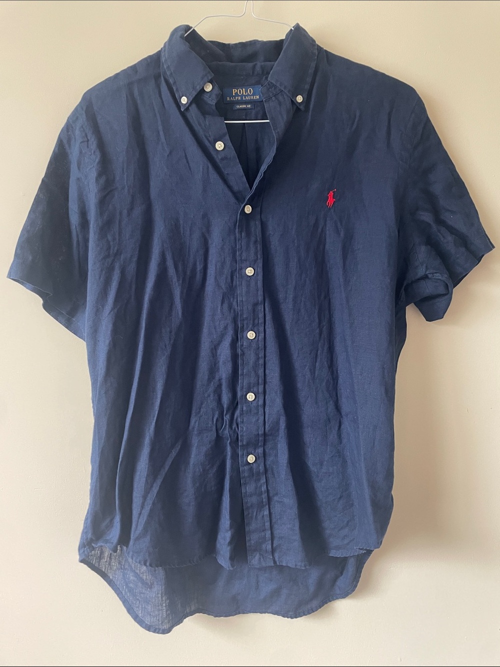 Polo by Ralph Lauren Navy Short-Sleeve Button-Down with Red Pony emblem Size L